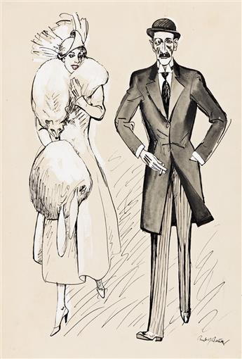 RUDOLF BAUER (1889-1953) Fashionable couple with poodle * Fashionable couple in dress coats.
